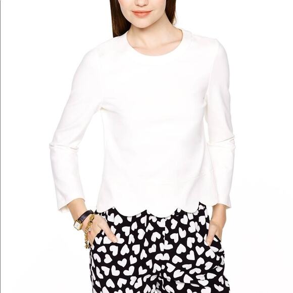 Kate Spade Women's Scalloped Long Sleeve Cropped Sweater in White Size 0 - Picture 1 of 6